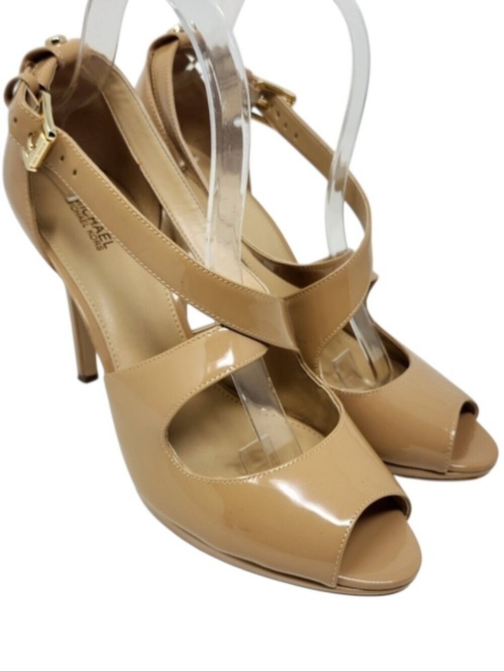 MICHAEL Michael Kors | Nude/Tan 4.5" Latent Letter Strappy Heels (Size 10M)